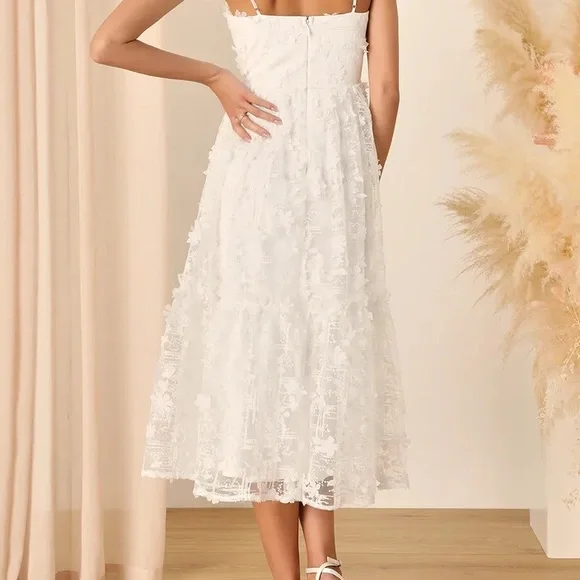 Lulus Springtime Soiree White Sequin 3D Floral Applique Midi Dress - Picture 4 of 6